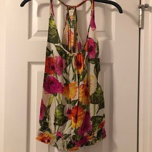 Floral Tank with Elastic Ruched Waistband